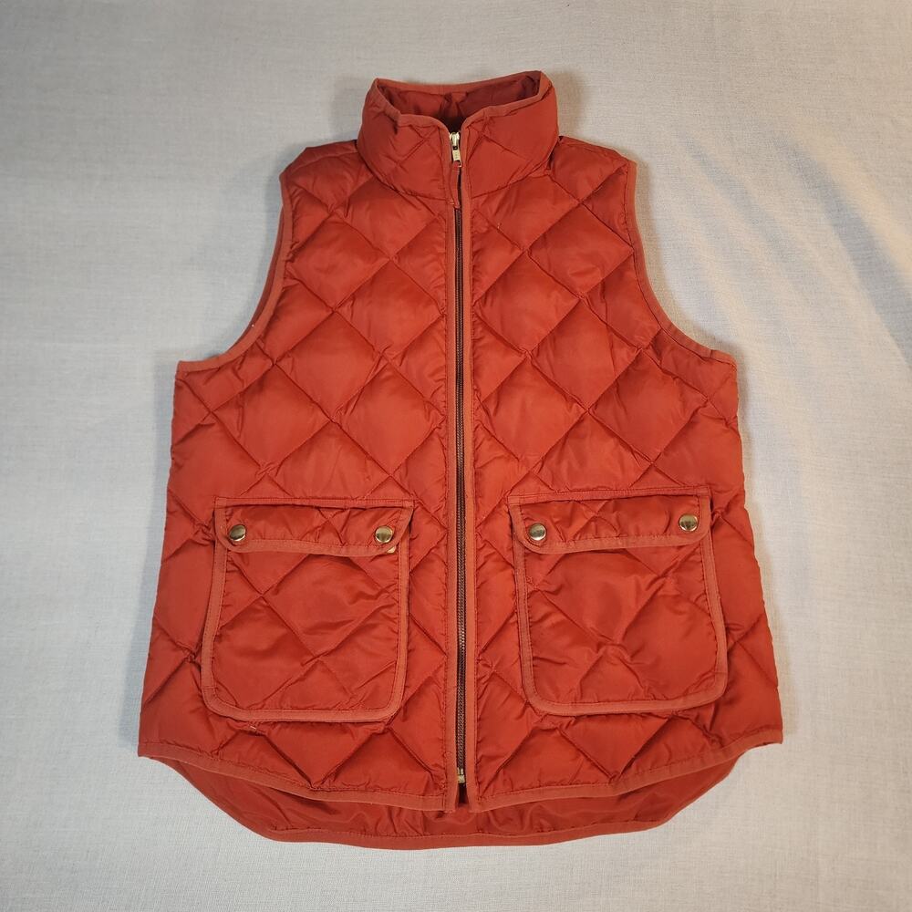 J Crew Women's Down Vest M Orange | 70/30 Fill | FA16 B0109 | Zip | Snap Pockets